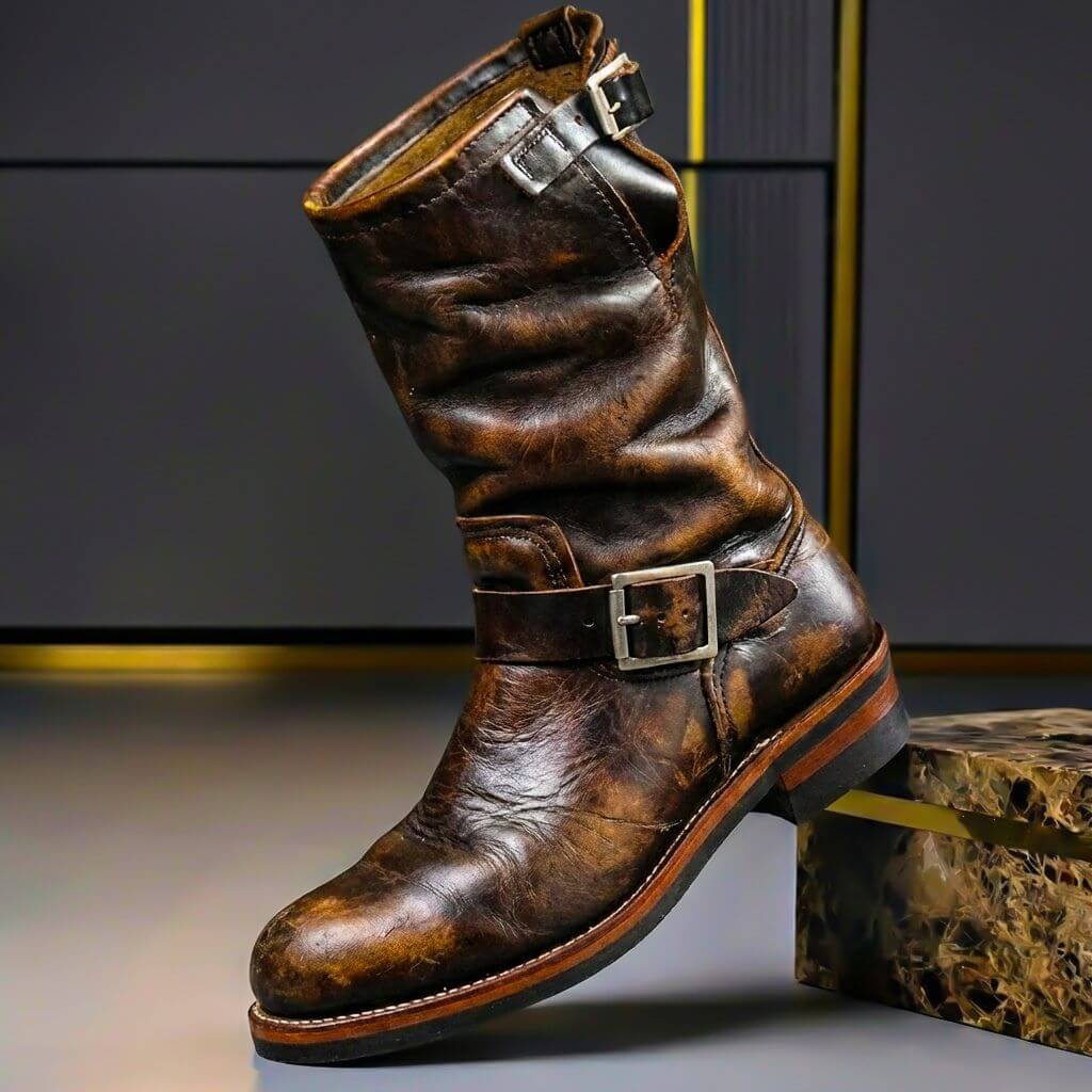 Men's Boots | Mid-Calf Leather Buckle Strap