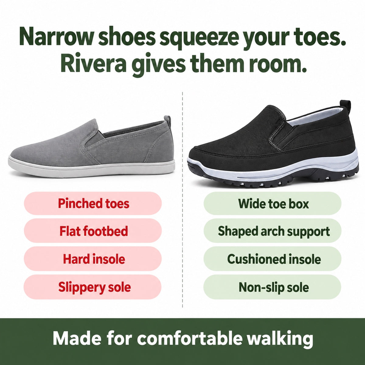 Rivera – Unisex Arch Support Shoes, compared with an ordinary shoe