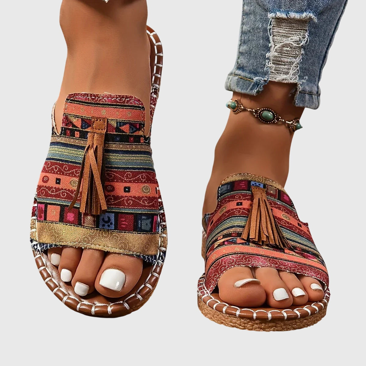 Roberta | Flat Sandals with Tassel Detail and Open Toe