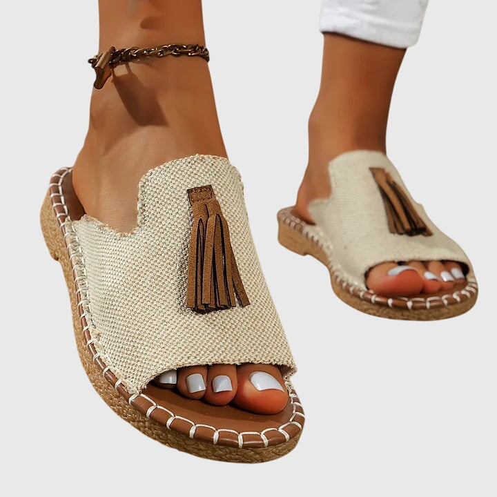 Roberta | Flat Sandals with Tassel Detail and Open Toe
