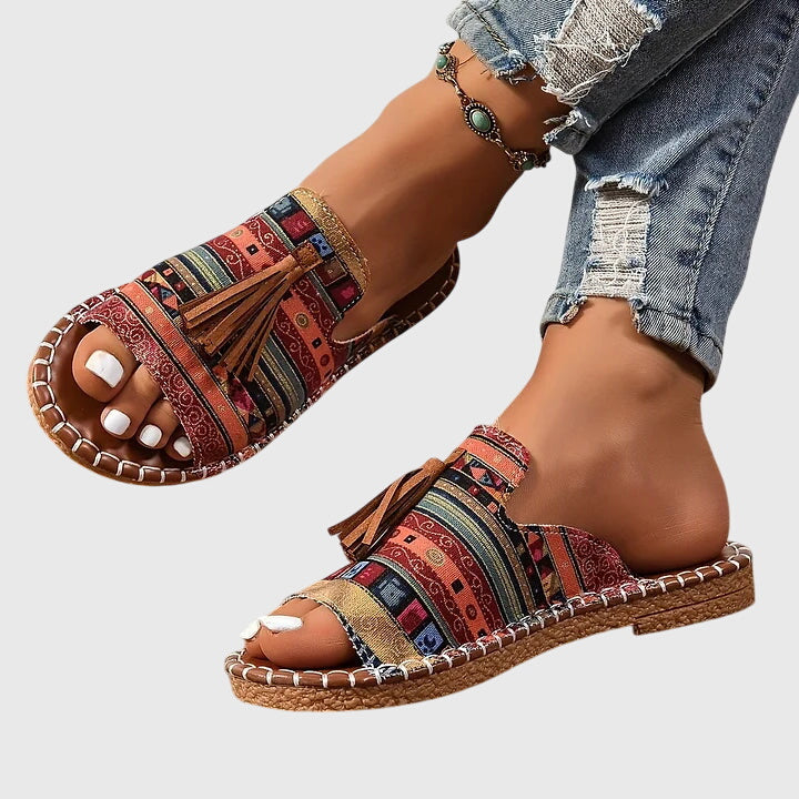 Roberta | Flat Sandals with Tassel Detail and Open Toe