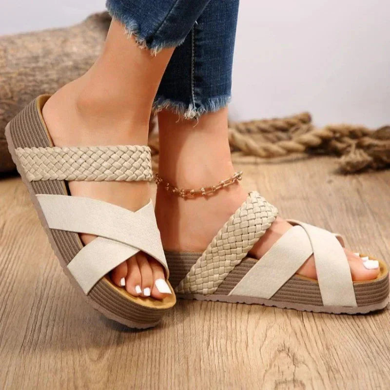 Roberta | Platform Sandals with Criss Cross Straps and Braided Detail