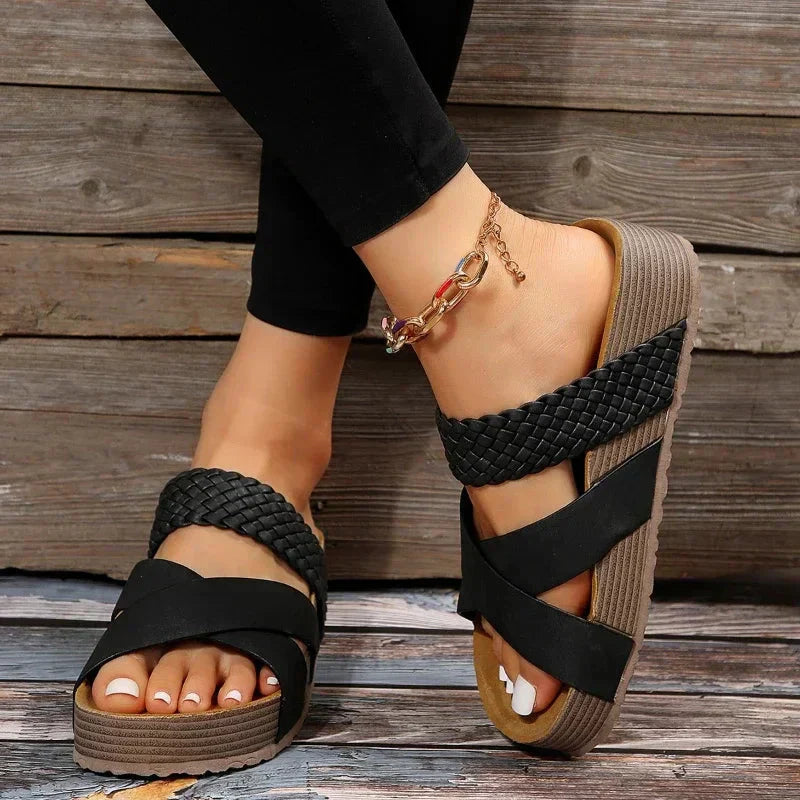 Roberta | Platform Sandals with Criss Cross Straps and Braided Detail