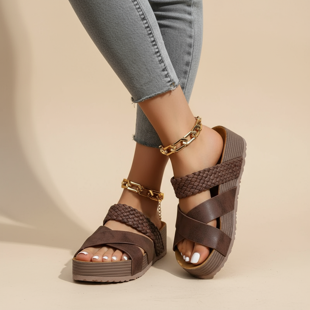 Roberta | Platform Sandals with Criss Cross Straps and Braided Detail