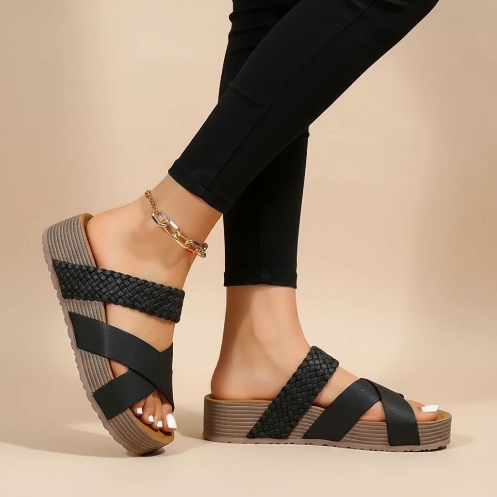 Roberta | Platform Sandals with Criss Cross Straps and Braided Detail