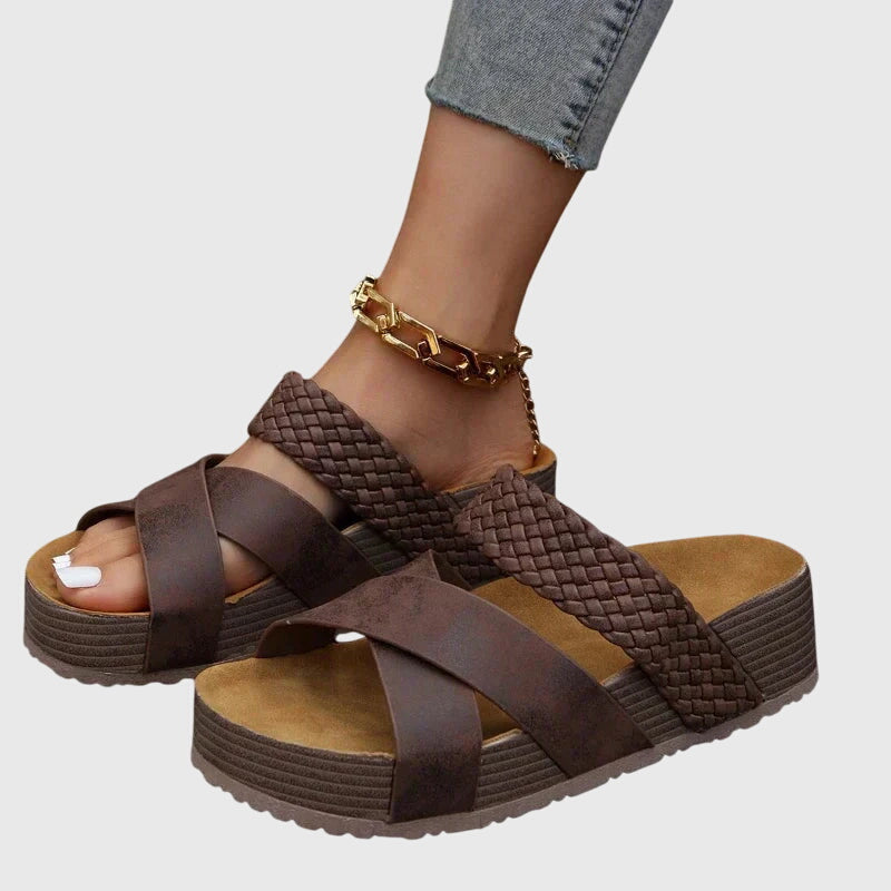 Roberta | Platform Wedge Sandals with Criss Cross Straps and Braided Detail