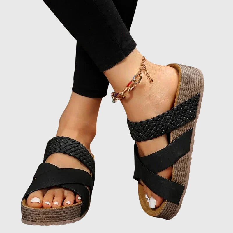 Roberta | Platform Wedge Sandals with Criss Cross Straps and Braided Detail