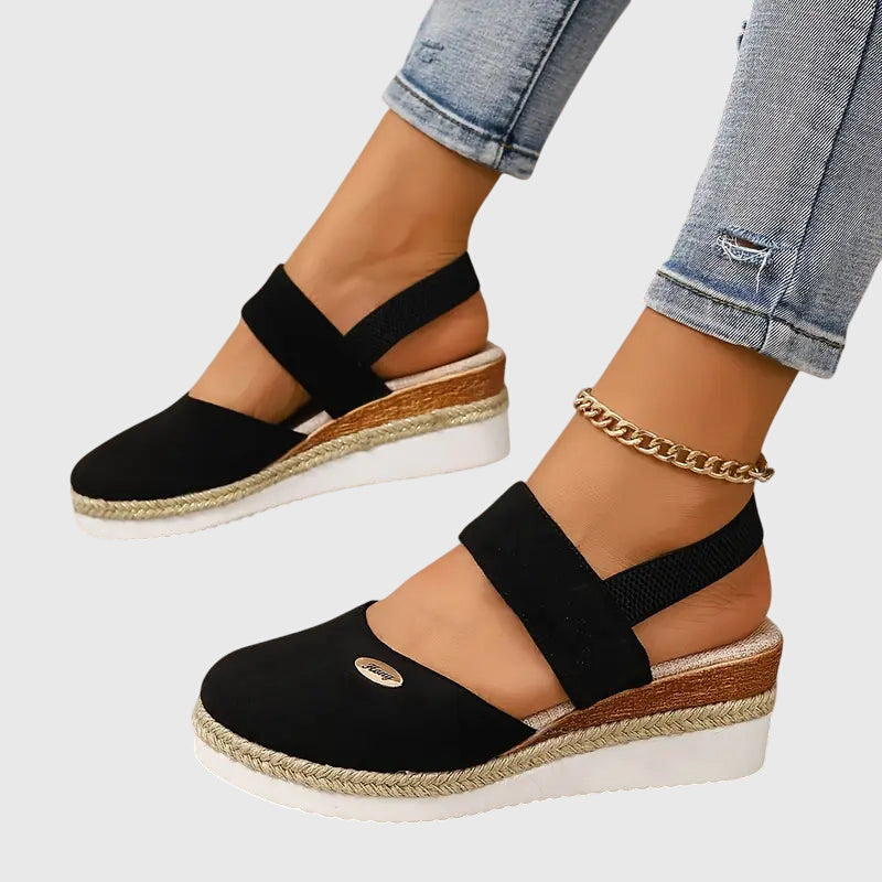 Roberta | Wedge Espadrille Sandals with Slingback and Hook and Loop Closure