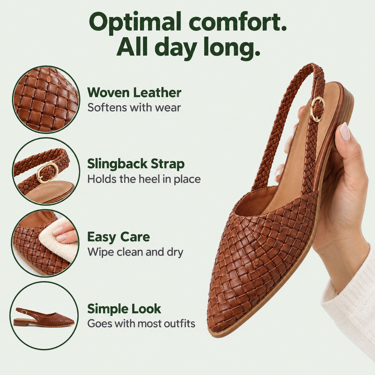 Roberts – Women's Orthopedic Slingback Flats, features