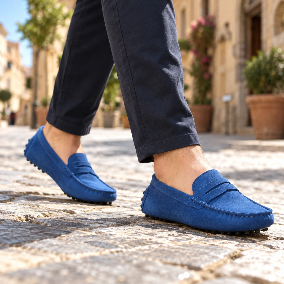 Roger – Men's Slip-On Loafers, worn on a walk
