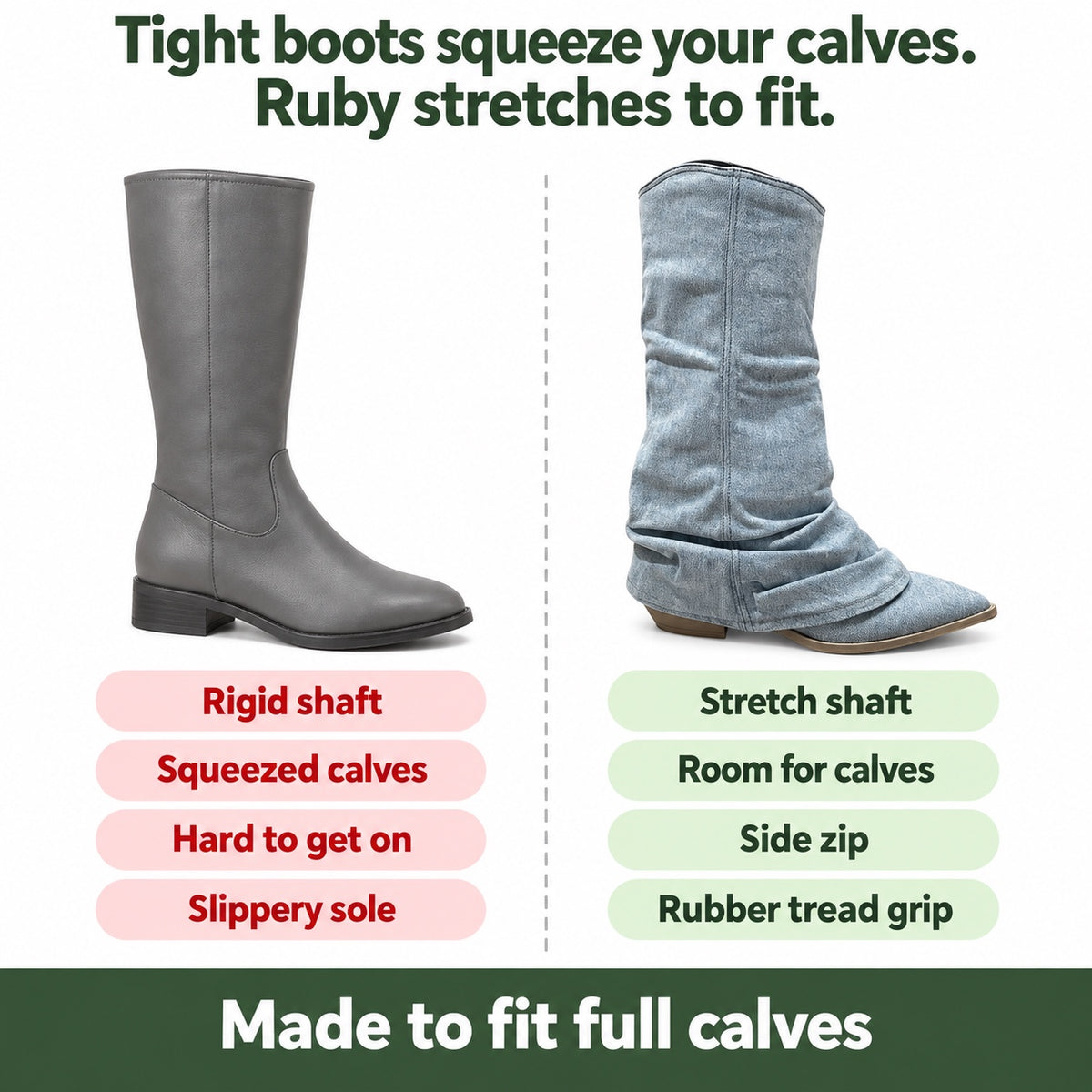Ruby – Women's Wide Calf Boots, compared with an ordinary shoe