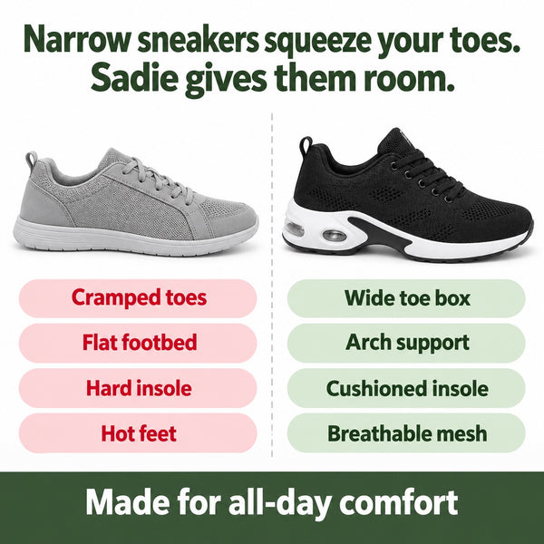 Sadie – Women's Orthopedic Sneakers, compared with an ordinary shoe