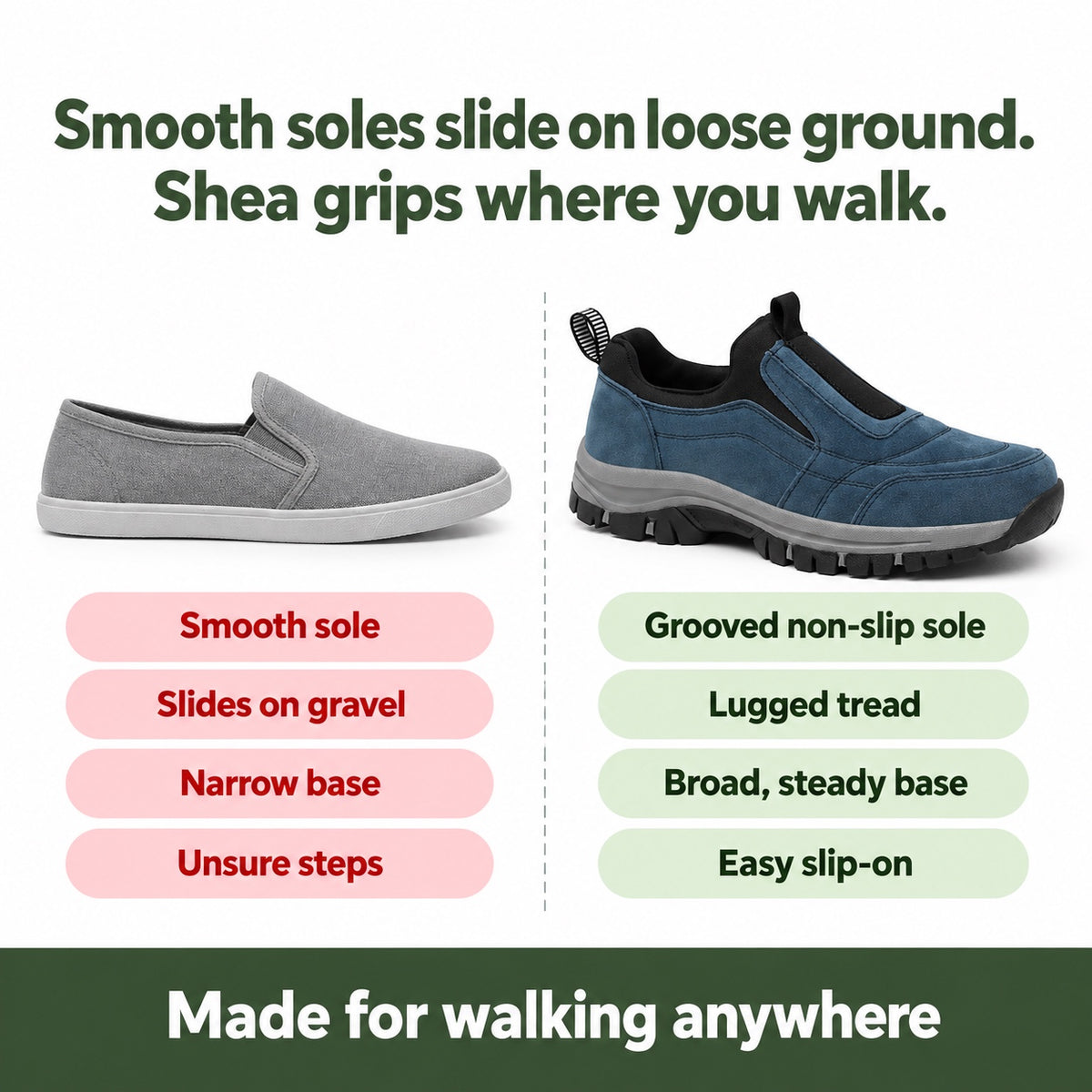 Shea – Unisex Orthopedic Shoes, compared with an ordinary shoe