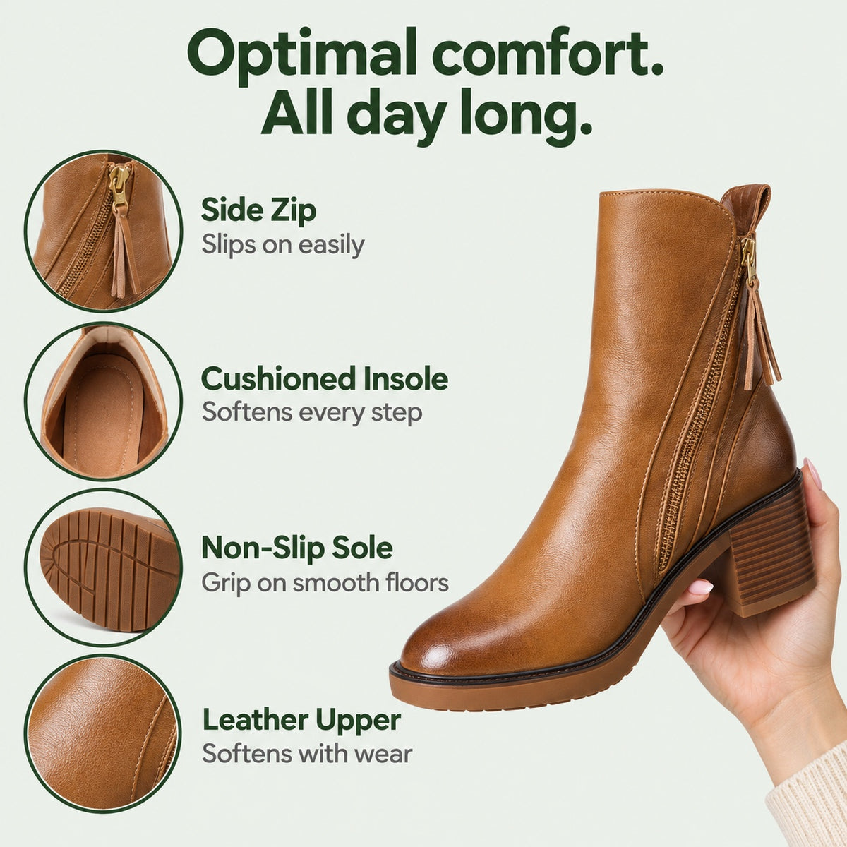 Shelia – Women's Comfort Boots, features