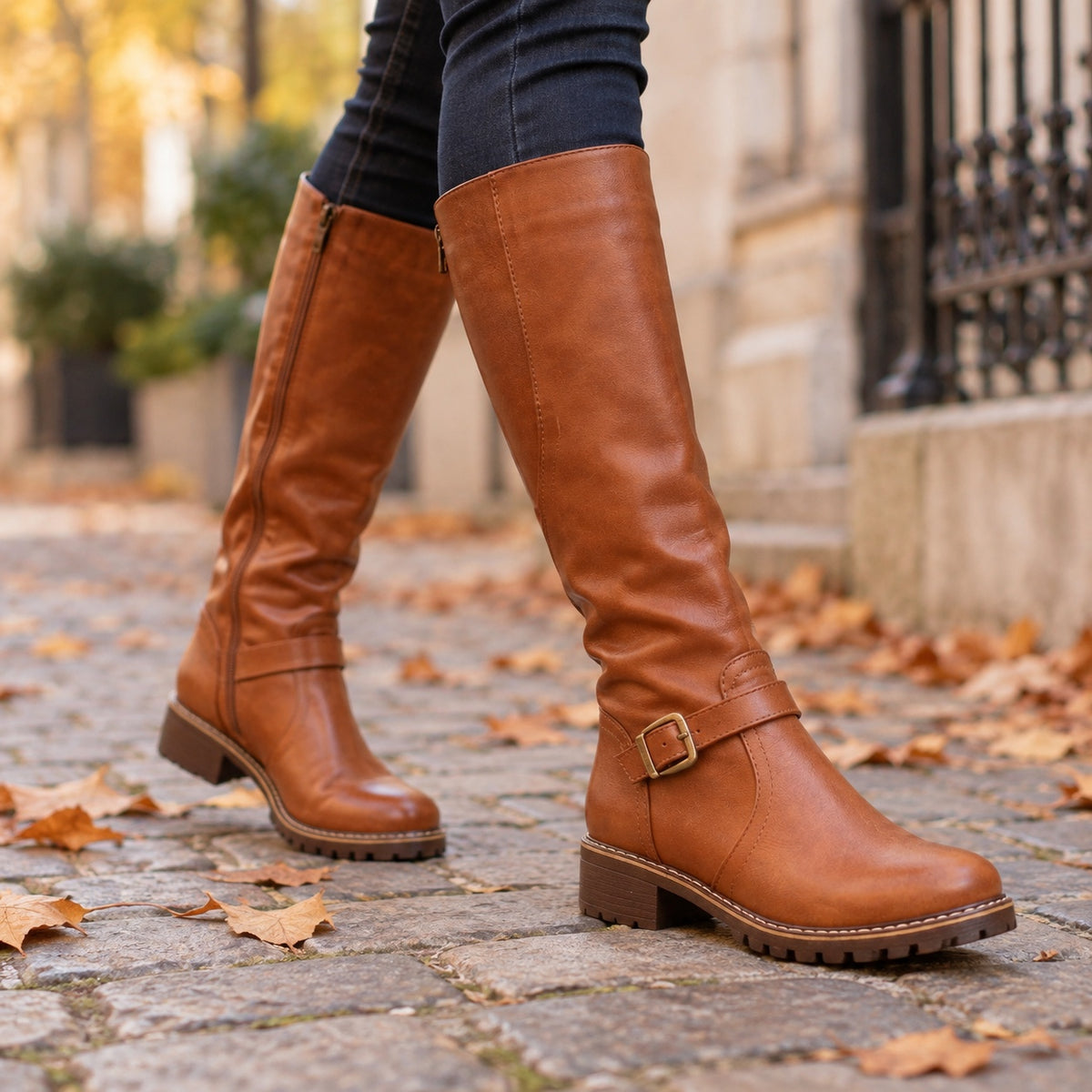 Shelly – Women's Wide Calf Boots, worn on a walk