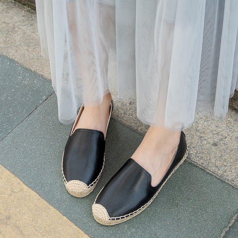 Women's Wide Toe Box Woven Leather Loafers