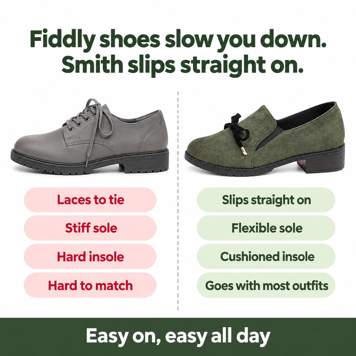 Smith – Unisex Slip-On Loafers, compared with an ordinary shoe
