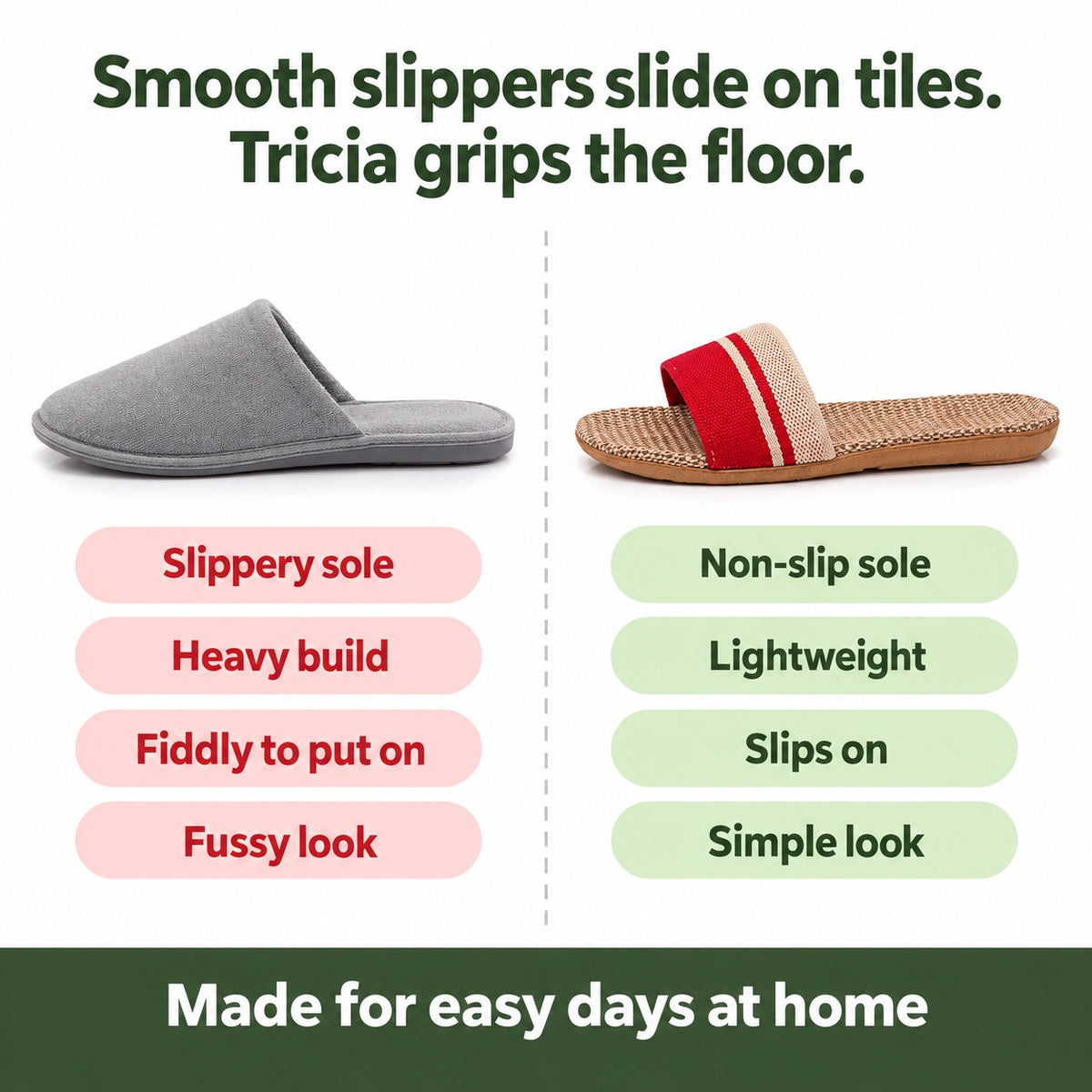 Tricia – Women's Comfort Slippers, compared with an ordinary shoe