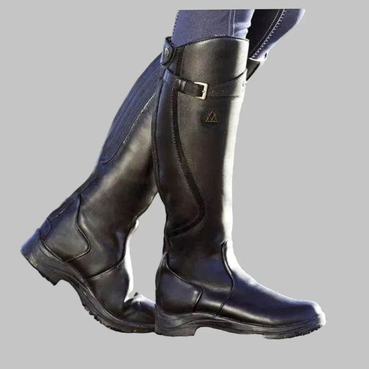 Womens Knee-High Boots with Arch Support and Adjustable Buckle Strap