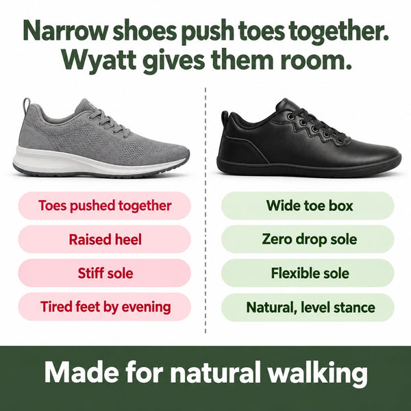 Wyatt – Unisex Barefoot Shoes, compared with an ordinary shoe