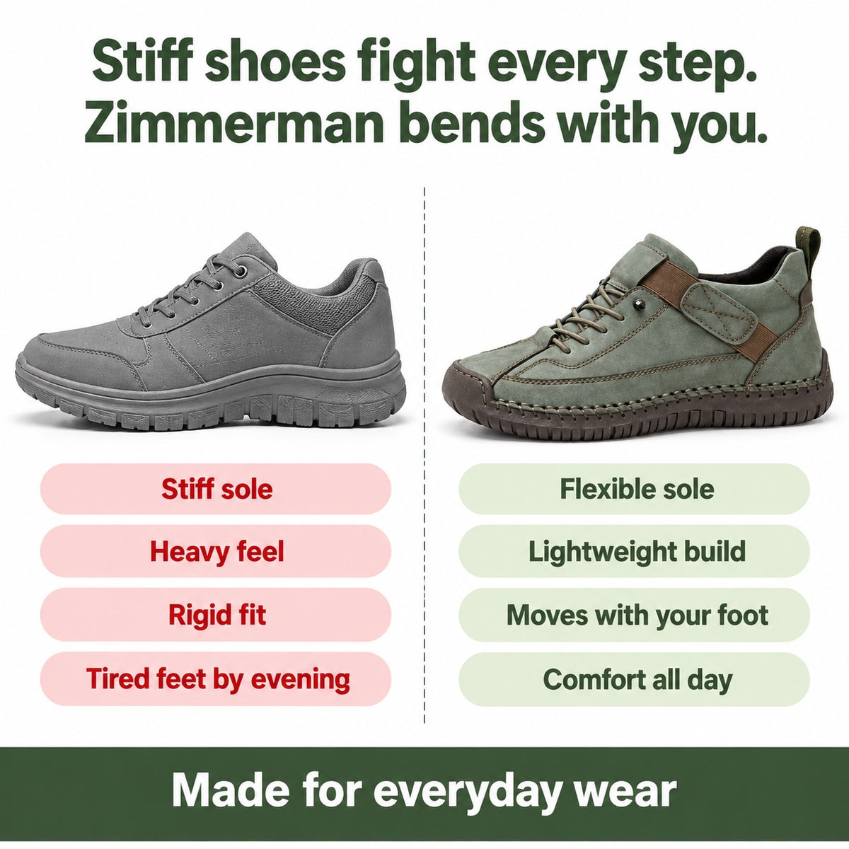 Zimmerman – Women's Orthopedic Sneakers, compared with an ordinary shoe